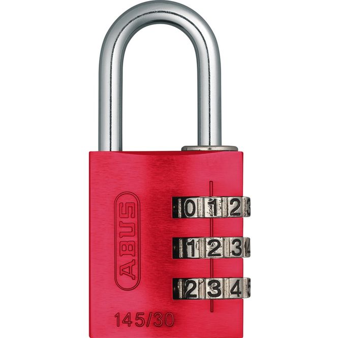 Hovedbilde Kodehengelås 145/30 m/3 kodehjul rød aluminium
