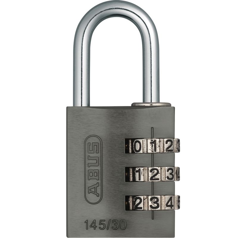 Kodehengelås 145/30 m/3 kodehjul titanium